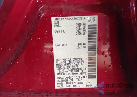 2015 Nissan Altima 2.5 S from USA, damaged, VIN 1N4AL3AP9FC411287